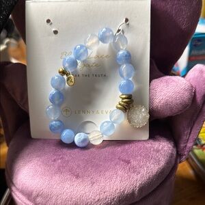 Blue Agate Bracelet with Gold Accents